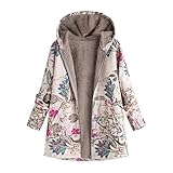 VJGOAL Para Mujer de Invierno más el tamaño de la Moda Casual Warm Thicken Outwear Estampado Floral Bolsillos con Capucha Vintage Abrigos de Gran tamaño(Medium,Rosa Caliente)