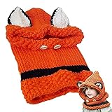 Bebé Sombrero y Bufandas Invierno,Conjunto de Bufanda de Sombrero,Gorros de Punto Cálidos Bebé Gorros de Animales Lindos Fox,Naranja