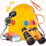 UTTORA Kit de Binoculares para Niños, Kit de Exploración para Niños 7 en 1, Prismáticos, Linterna LED de Mano, Brújula, Lupa, Silbato, Mochilla de Colección, Juego de Explorador para Niños (Orange)