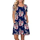 VEMOW Vestido Mujer Mujeres Verano Manga Corta Floral Bolsillos Impresos Vestido de oscilación Ocasional de Sundress(A Azul,XL)