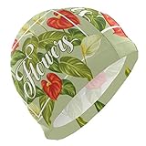 Tcerlcir Gorro Natación Hola Estampado Floral de Verano Gorro de Piscina para Hombre y Mujer Hecho de Silicona Ideal para Pelo Largo y Corto