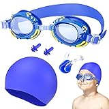 Oziral Gafas de natación para niños Profesional Vidrio de Natación Gafas de buceo con Gorro de natación clip nasal y tapones para los oídos Antiniebla y Protección UV