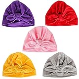 Danolt 5 PCS Sombrero de algodón para bebé-niñas, Suave Cute Bow Turbante Headwrap para recién Nacidos niños pequeños Niñas 0-24 Meses.