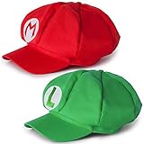 Katara Disfraz Super Mario Bros Niños / Adultos, Juego de 2 Gorras - Mario, Roja y Luigi, Verde