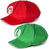 Katara Disfraz Super Mario Bros Niños / Adultos, Juego de 2 Gorras - Mario, Roja y Luigi, Verde