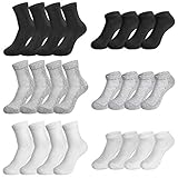 Rovtop 12 Pares de Calcetines para Hombre y Mujer - 6 Pares Calcetines Deportivos Medias Bajas y 6 Pares de Calcetines de Tubo Medio Transpirable (Blanco/Negro/Gris)