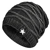 Gorro de Punto para Hombre Invierno Cálido Suave Grueso Slouchy Gorra de Calavera Holgada Forro Polar Gorro a Prueba de Viento