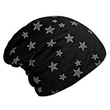 DonDon Mujer Gorro de Invierno Slouch Beanie con Estampado de Estrellas e Forro Interior Suave - Negro