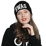 DonDon Mujer Gorro Beanie de Invierno Negra con Statement - Swag