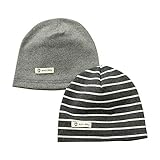 LACOFIA 2 Piezas Sombrero de Beanie de 100% algodón para bebé niñas Gorro Tejer de Las bebé de Esencial Gris Oscuro L