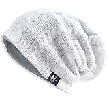 VECRY Hombre Flexible Gorros de Punto Tejer Casquete Artísticos Sombreros (Cable-Blanco)