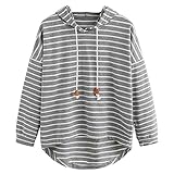 VJGOAL Mujer otoño Plus Size Moda Raya con Bolsillos Casual Sweatshirt Manga Larga Crop Jumper Pullover Tops (Gris, S)