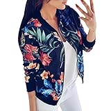 SHOBDW Liquidación Venta Mujer Sudadera Suelta Ladies impresión Flor Cremallera Chaqueta Outwear Floja otoño Invierno Manga Larga Tops (Azul,M)