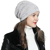 DonDon Mujer Gorro de Invierno con Estrella Plata estrás Estrella e Forro Interior Suave - Rosa - Gris Claro