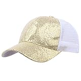 Gorra de Beisbol para Mujer niña Cola de Caballo Gorra de béisbol Lentejuelas Shiny Messy Bun Snapback Hat Sun Caps Fiesta Plegable Sombrero de Sol Color Sólido Playa Vacaciones riou