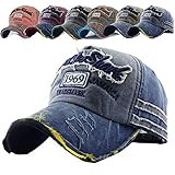 CheChury Gorra de béisbol Vintage Gastada Moda 1969 Gorra de béisbol de Visera para Hombre Verano Unisex Retro Gorra De Béisbol Algodón Gorra Snapback Motocicleta Lavado de Bordado (Azul)