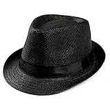 Boolavard Mujeres de ala Ancha de Paja Panamá Enrollado Sombrero Fedora Beach Sun Hat UPF50 + (Negro)