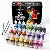 Castle Art Supplies Juego de pintura en lienzo en 3D. 24 botellas de 29ml de colores brillantes para ropa, lienzo, vidrio y madera. No es tóxico. Seguro para niños