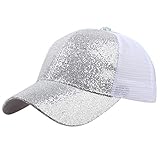 Gorra de Beisbol para Mujer niña Cola de Caballo Gorra de béisbol Lentejuelas Shiny Messy Bun Snapback Hat Sun Caps Fiesta Plegable Sombrero de Sol Color Sólido Playa Vacaciones riou