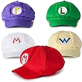 Katara - Juego de 5 Gorras Disfraz Super Mario, Luigi, Wariom Waluigi, Mario Fuego