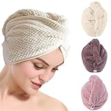 AMAYGA 3 Piezas de Toalla de Pelo de Microfibra Turbante,Ultra Absorbente Toallas para Secar Pelo con Botón,Pelo Gorro de Cabeza de Secar Rápido para Mujeres,Absorbentes de Agua Pelo Seco Sombreros