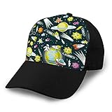 LJKHas232 335 Gorra de béisbol de ala Plana Impresa Snapback de Ocio para Mujer, Espacio Negro, patrón Multicolor, Gorra de Snapback sin Costuras