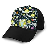 LJKHas232 335 Gorra de béisbol de ala Plana Impresa Snapback de Ocio para Mujer, Espacio Negro, patrón Multicolor, Gorra de Snapback sin Costuras