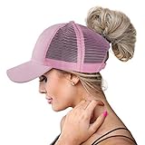 ZOORON Gorra de béisbol para mujer, sombrero de moño alto y desordenado para el sol, gorra de béisbol ajustable de algodón y malla