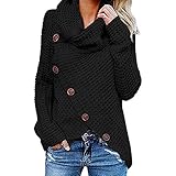 Jerseys De Punto para Mujer Cuello de Tortuga Manga Larga Suelto Prendas de Punto Suéter Irregular Jerséis Collar de la Pila Tops Cálido Otoño Invierno riou (z-Black, XL)