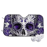 VJSDIUD Parasol Plegable para Ventana Delantera de Coche, Sol, Flor Morada, Calavera, Parabrisas, Bloques de Parasol, Protector de Visera Bloqueador de Rayos UV máximo