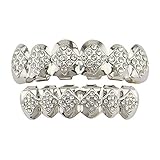 Dfghbn Parrillas dentales Chapado en Oro Hip Hop Dientes de Cristal Parrillas Set Top & Bottom Grill Dientes Gorras Desmontable Rhinestone Canine Braces Parrillas de Dientes/Boca (Color : Plata)