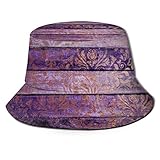 Chic Faux Impreso Purple Wood Faux Gold Damask Sombrero de Pescador Top Plano Sombreros de Cubo Transpirables Unisex Moda Sombrero para el Sol Verano