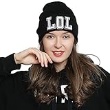 DonDon Mujer Gorro Beanie de Invierno Negra con Statement - LOL