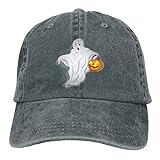 Gorra de béisbol de sarga lavada, ajustable, diseño de calabaza y fantasma, para Halloween