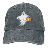 Gorra de béisbol de sarga lavada, ajustable, diseño de calabaza y fantasma, para Halloween