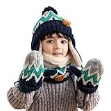 DORRISO Linda Niños Sombrero y Bufanda Guantes Otoño Invierno Primavera Gorro Bebe Calentar Pequeña Gorro Bufanda Guantes Conjunto Sombrero de Niño Azul B