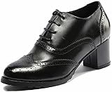 SimpleC Zapatos Oxford Vendimia Perforado Wingtip Cuero Bomba con Cordones para Mujer Neg38.5