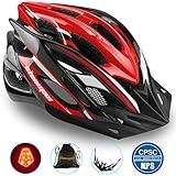 Casco de ciclismo con luz LED, de A-Best, casco integral especializado con luz de seguridad, visera y forro extraíbles, para adulto, Rojo - Negro