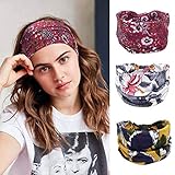 IYOU Diademas de Boho Gorros De Flores Envolturas elásticas de yoga para la cabeza Bandas anchas y elásticas de algodón para mujeres y niñas (paquete de 3)