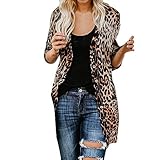 Overdose Moda para Mujer De Manga Larga Estampado De Leopardo Casual AlgodóN Capa Blusa Camiseta Sin Mangas Capa De OtoñO