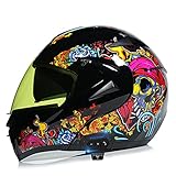 Bluetooth Integrado Casco De Moto Modular Con Doble Visera Cascos De Motocicleta Abierto Homologado ECE Casco Moto Integral Para Adultos Mujeres,Diseño De Calavera C,M