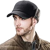 Fancet Gorra de béisbol de lana gruesa para hombre con orejeras de piel sintética con orejeras de piel sintética, calentador de trampa, sombrero de caza, unisex, 57-62 cm