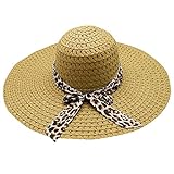 Sombrero de Paja de ala Grande con Estampado de Leopardo para Mujer, Sombreros de ala Ancha Holgados para el Sol, Gorra de Playa de Verano, Sombrero para   Mujer