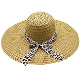 Sombrero de Paja de ala Grande con Estampado de Leopardo para Mujer, Sombreros de ala Ancha Holgados para el Sol, Gorra de Playa de Verano, Sombrero para   Mujer