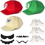 Katara Disfraz Super Mario, Luigi, Wario, Cosplay, Adultos/Niños, Set De 3 Gorras, 4 Bigotes, 3 Guantes