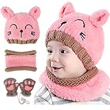 GIKPAL Niños Bebe Sombrero y Bufanda, Invierno Bebé Beanie Bufandas Set Tejido Gorro Punto Caps Sombreros Bufanda de Punto Cuello Redondo