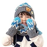 DORRISO Linda Niños Sombrero y Bufanda Guantes Otoño Invierno Primavera Gorro Bebe Calentar Pequeña Gorro Bufanda Guantes Conjunto Sombrero de Niño Azul A