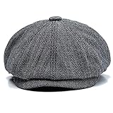 Charmylo Newsboy Cap Baker Boy Hat Gorras Planas - 8 Paneles Peaky Herringbone Tweed Gatsby Hat Ivy Irish Cap para Hombres y Mujeres, Gris, 59-61