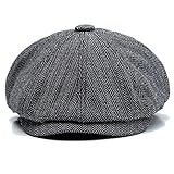 Charmylo Newsboy Cap Baker Boy Hat Gorras Planas - 8 Paneles Peaky Herringbone Tweed Gatsby Hat Ivy Irish Cap para Hombres y Mujeres, Gris, 59-61