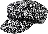 styleBREAKER Gorra con Visera de Mujer de un Suave Tejido bouclé, Gorra Plana, Gorra de Vendedor de periódicos 04023067, Color:Negro-Blanco